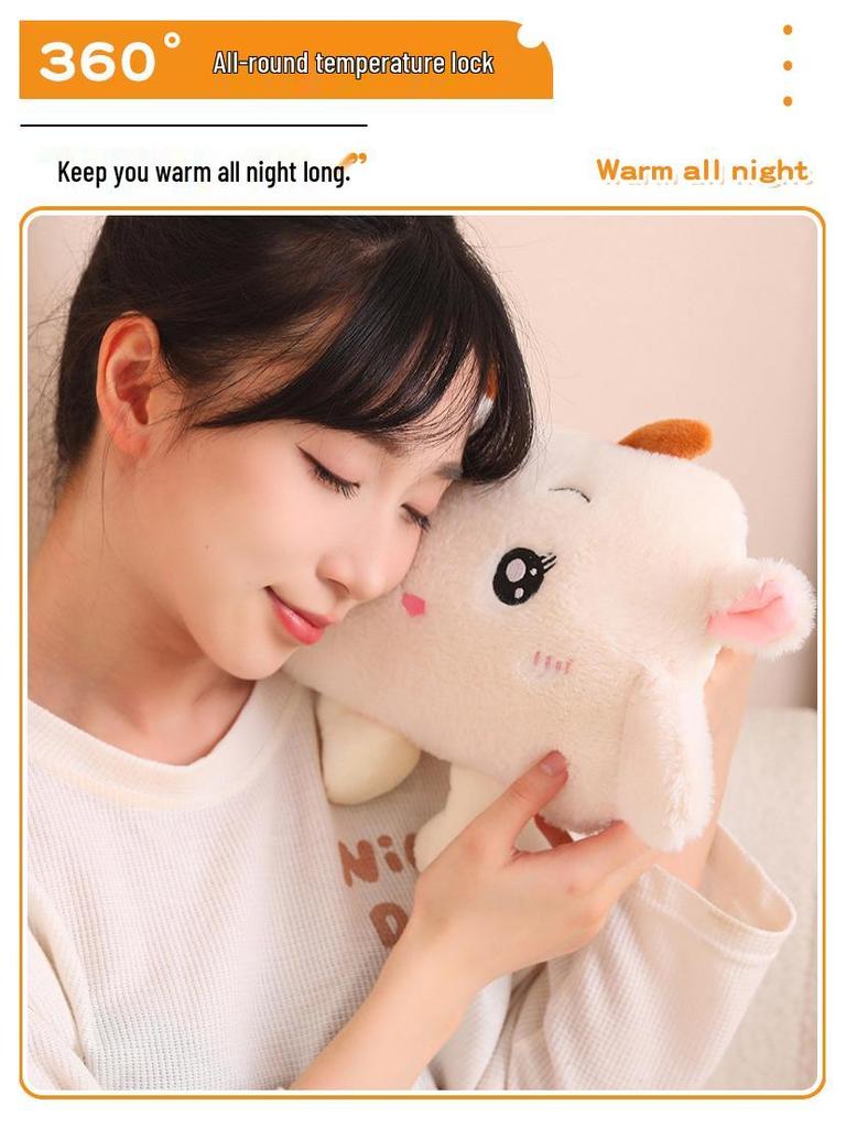 Electric Plush Cartoon Hand Warmer: Rechargeable, Removable, Washable, Double Hand Inserts, Dangling Leg Design.