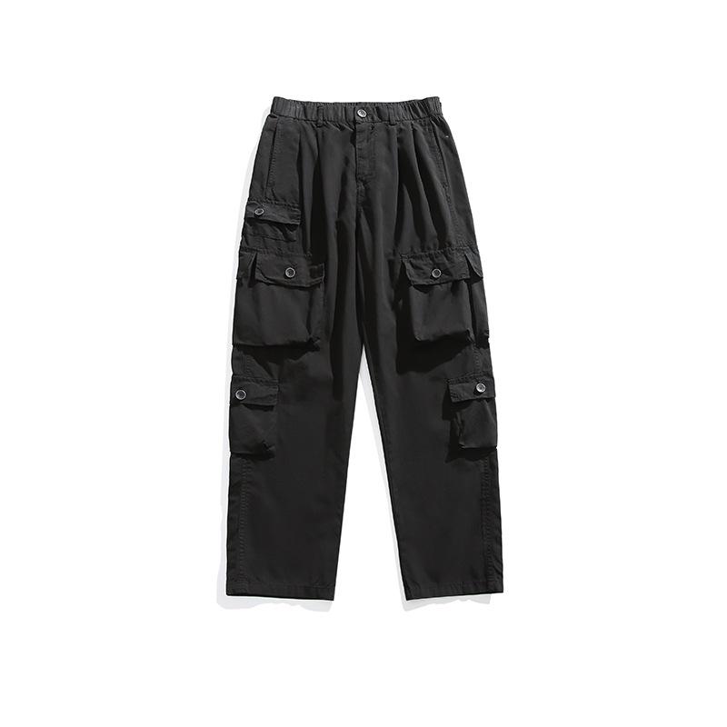 

New men s overalls casual pants loose pants trendy brand men s wide-leg multi-pocket trousers simple men s clothing XXXL чёрный
