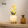Modern Bedroom Lighting Tulip Ceramic Night Light, Gradient Color Artificial Flower Table Lamp, Rechargeable Eye Caring Reading Light Touch
