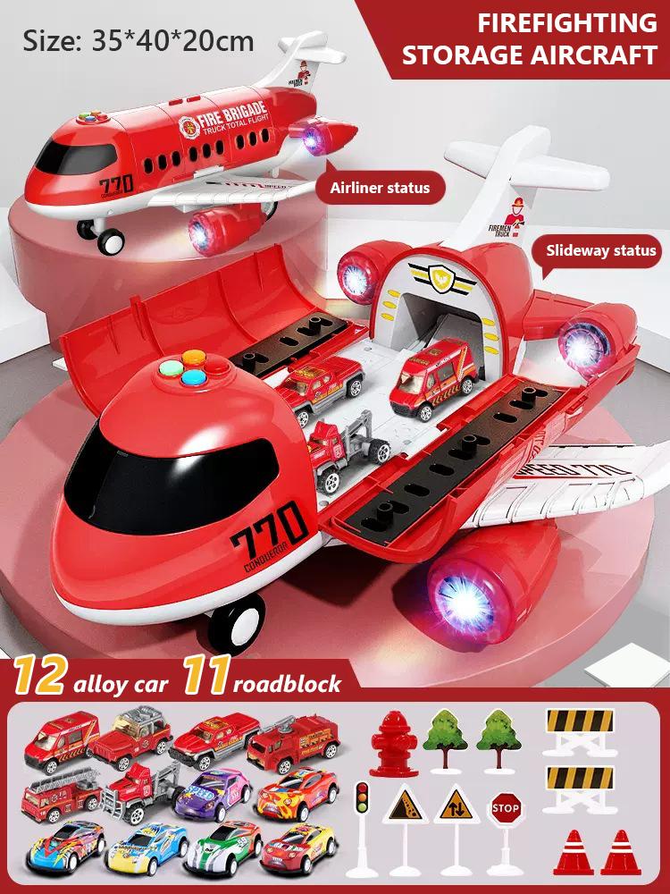 Large Airplane Model With Lightds Inertia Police Car Kids Storage Passenger Airplane Boy Simulation Plane Multifunctional Toys