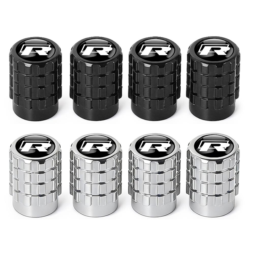 4PC Aluminium Car Tire Valve Stems Cap Gear-Shaped-Valve For Volkswagen TSI TDI R32 MK4 GTI Golf Polo Tiguan Passat Jetta Touran Black