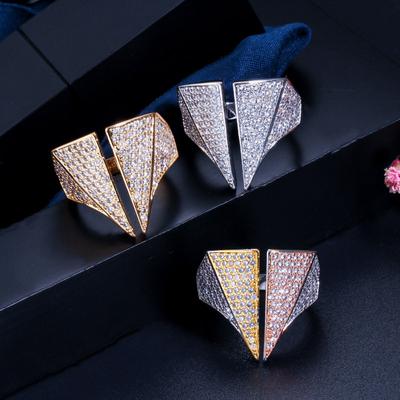 J0100 Popular Hand Jewelry, Slightly Inlaid 3A Zircon Trendy Personality Double Triangle Adjustable Ring