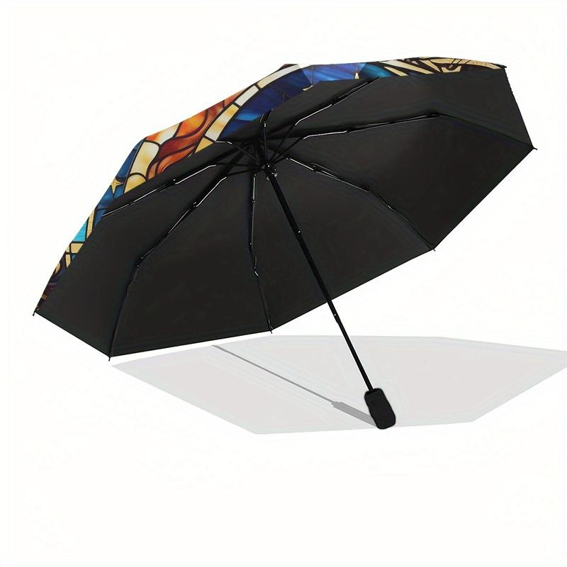 Stained Celestial Window Panel: Moonlit Night DesignUmbrella, Portable 3-Fold Compact Umbrella for Men & Women Gift