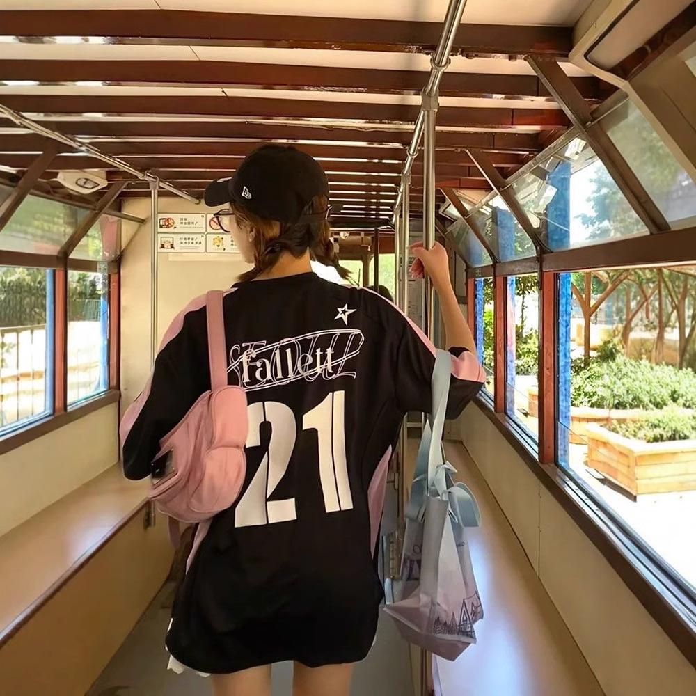 

230g Heavyweight Pure Cotton Raglan Baseball Jersey - Unisex Loose Fit T-Shirt, Summer Retro Style XXL (130-150 jin) чёрный