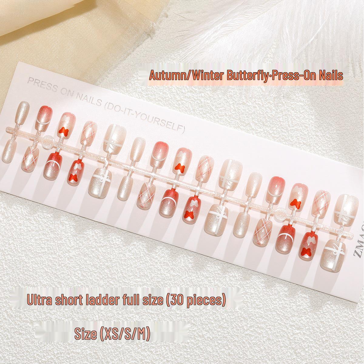 

T447# Winter Butterfly Cat Eye Nails: 30 Pre-made, Wearable Nail Tips in XS/S/M Sizes
