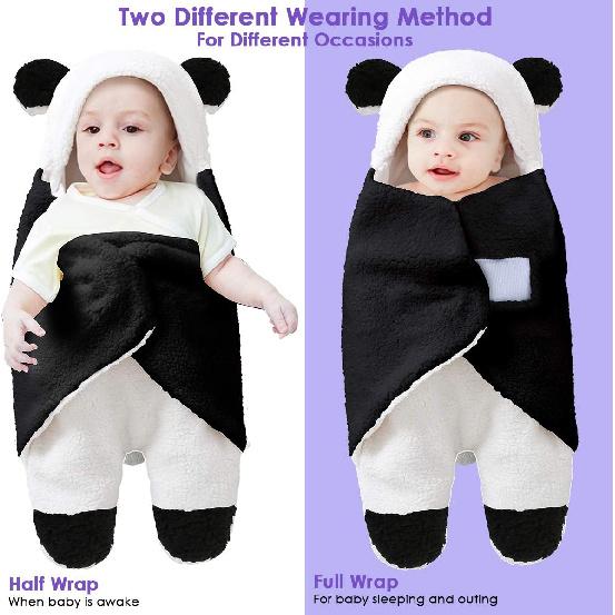 Tianhaik Newborn Baby Receiving Blanket Wearable Cute Panda Swaddle Blanket Fleece Sleeping Bag(Panda,0-12 Months)
