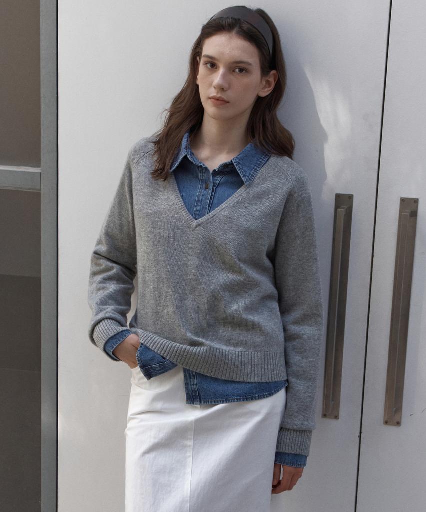 WEDNESDAYOASISFORWOMEN Nive Lambswool Deep V-Neck Knit_Gray(Wcb6Kn75)