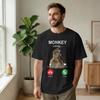 Thinking Monkey Phone Calling Meme Funny T Shirts Men Cotton S Round Collar Brainrot Silly Tee