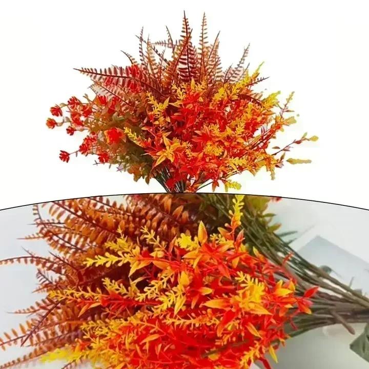 9PCS UV-resistant Artificial Fall Bouquets Artificial Orange Fall Plants - Outdoor Window Frames Fireplace Garden Decorate