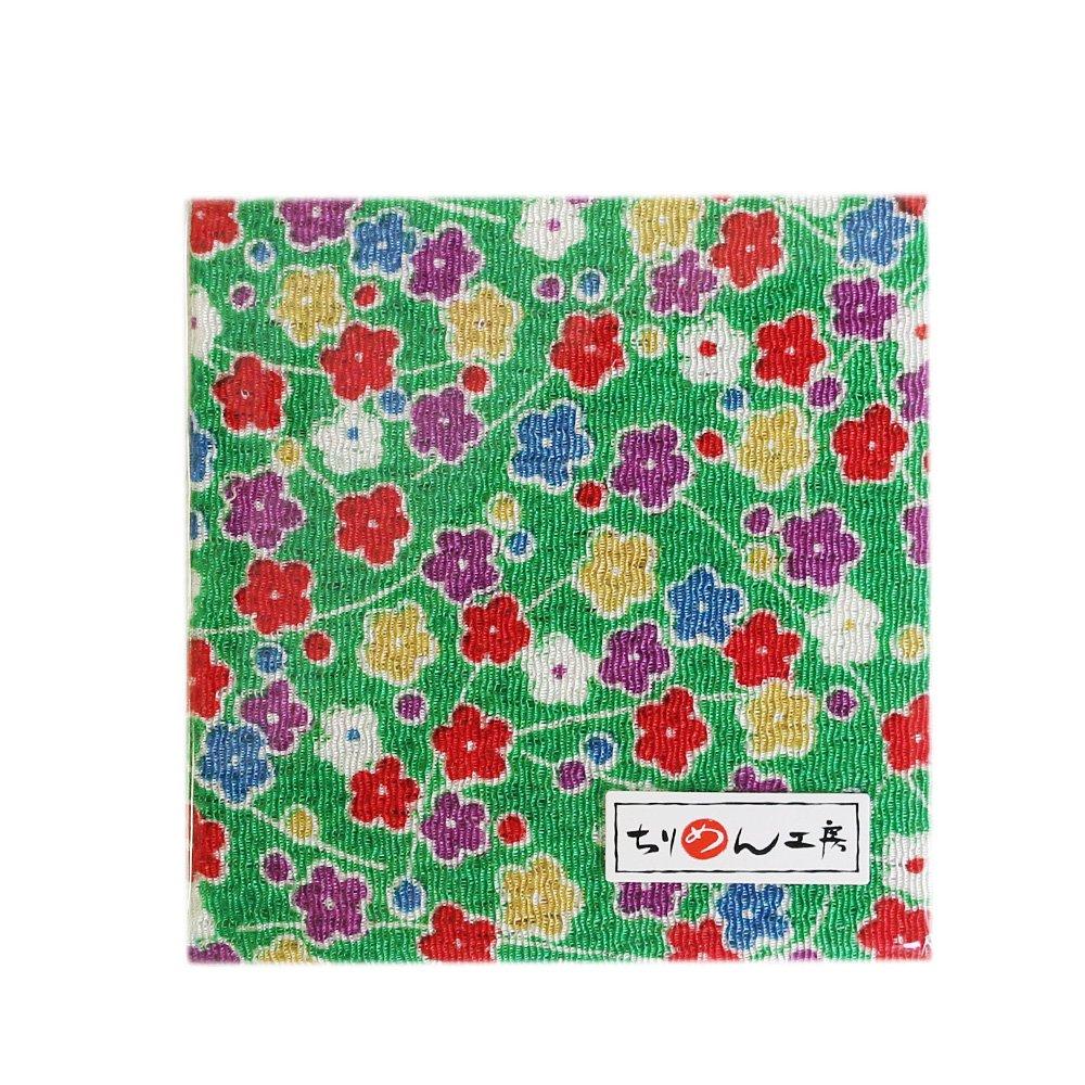 Nippon Chuko Chirimen Cut Yuzen Approximately 23 x Floral Fabric, 33cm, Pattern, Green, Y272-13