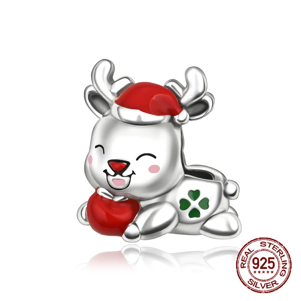 

copper Adorable Cute Reindeer Bead Christmas Charm Compatible With Authentic Charm Bracelets Women Do It Yourself Jewellery Gift