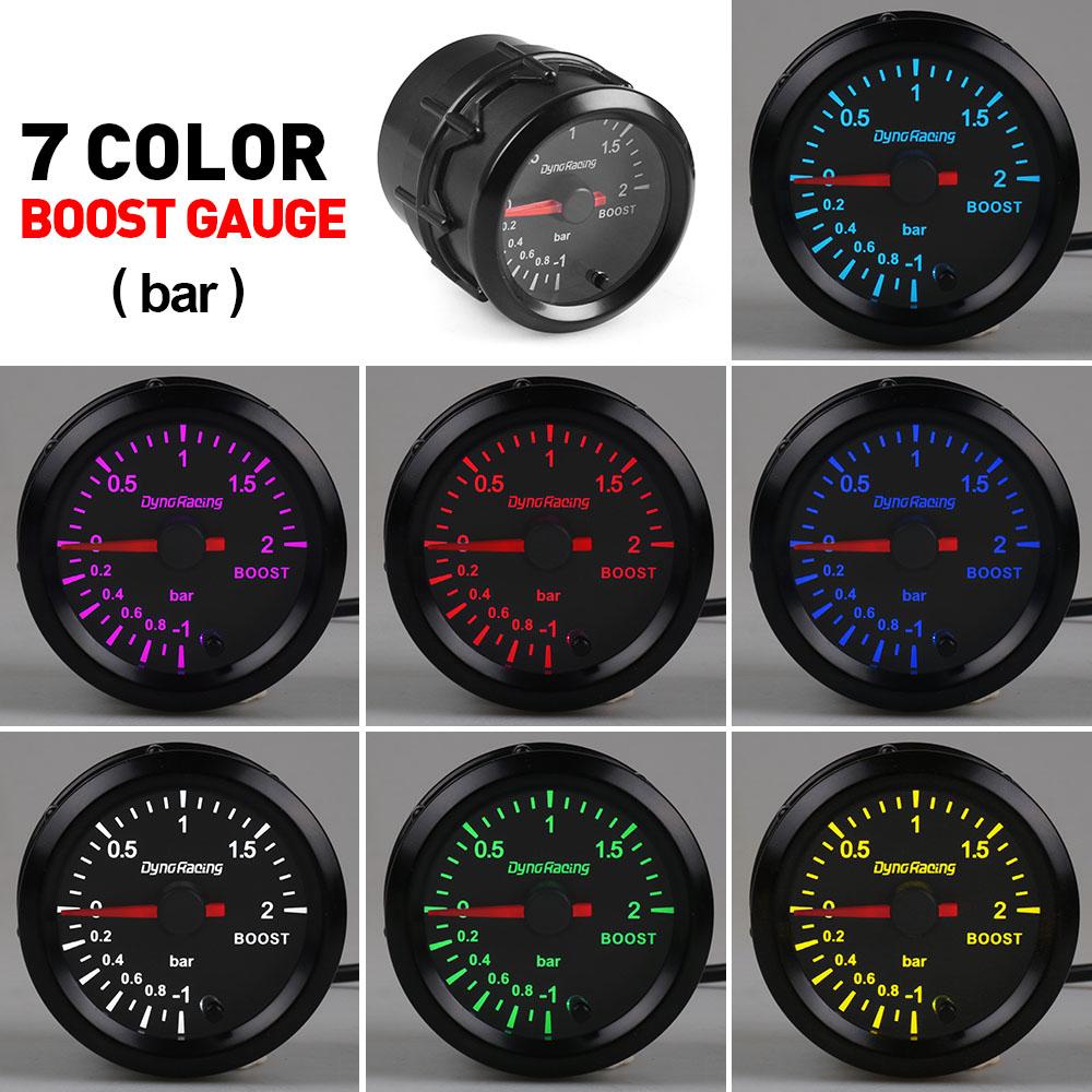 Dynoracing 2" 52mm 7 Colors -1-2 Bar Turbo Boost Gauge With High Speed Stepper Motor Boost Sensor Car Meter BX101487