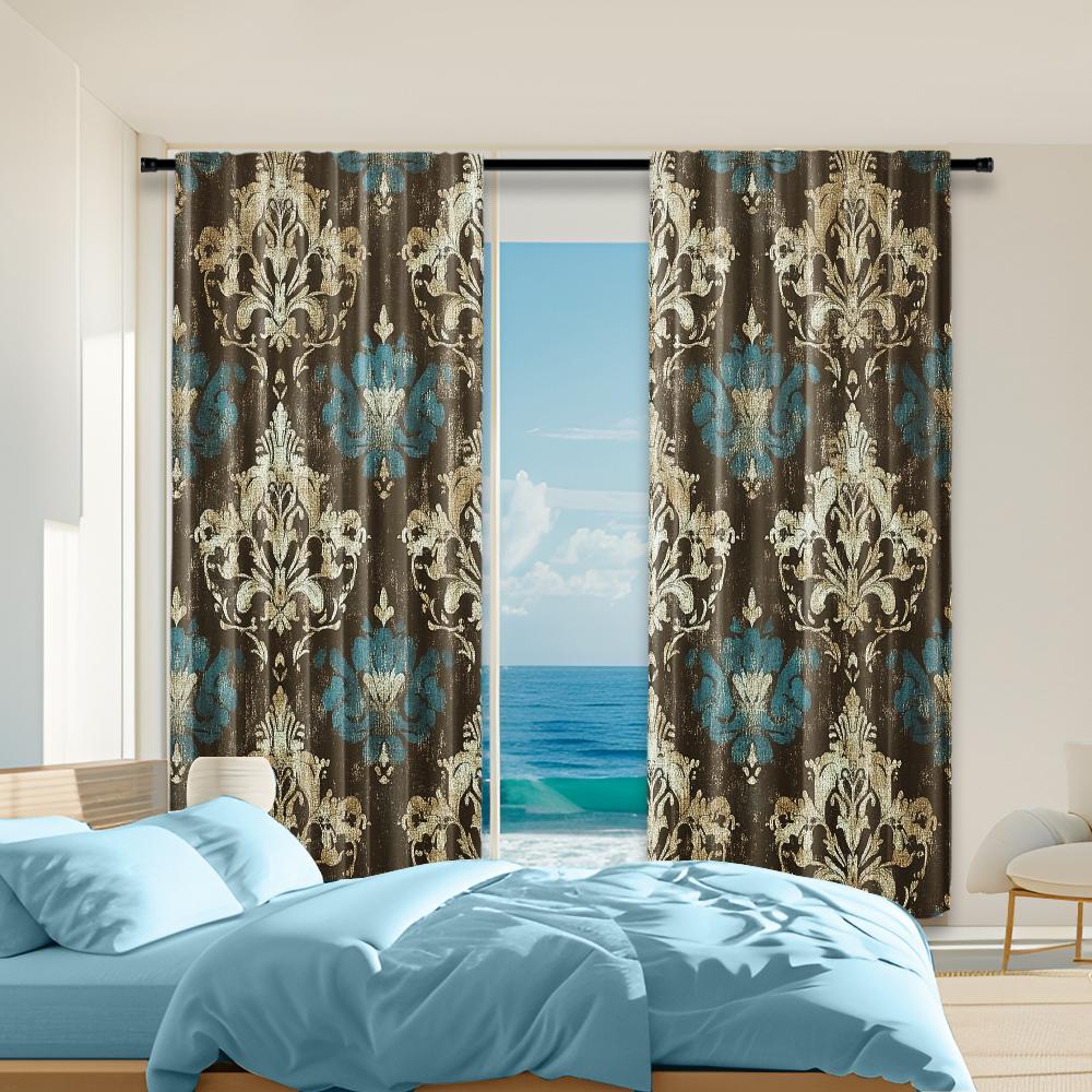 

Versatile Polyester Transparent Curtains Home Decoration French Retro Pattern Texture Use Bedrooms Living Set Of 2 Made Master Bedroom Decor W100*H70(CM)-Hooks&1PCS