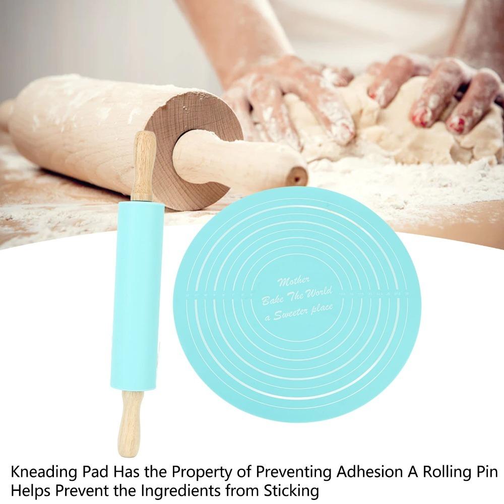 2PCS Round Mat Pastry Baking Mat Silicone Baking Tool Set Silicone Rolling Pin Cookie Rolling синий
