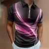 Men's fashion, casual collar and zipper bar, staircase printed golf clothing, short sleeved T-shirt
