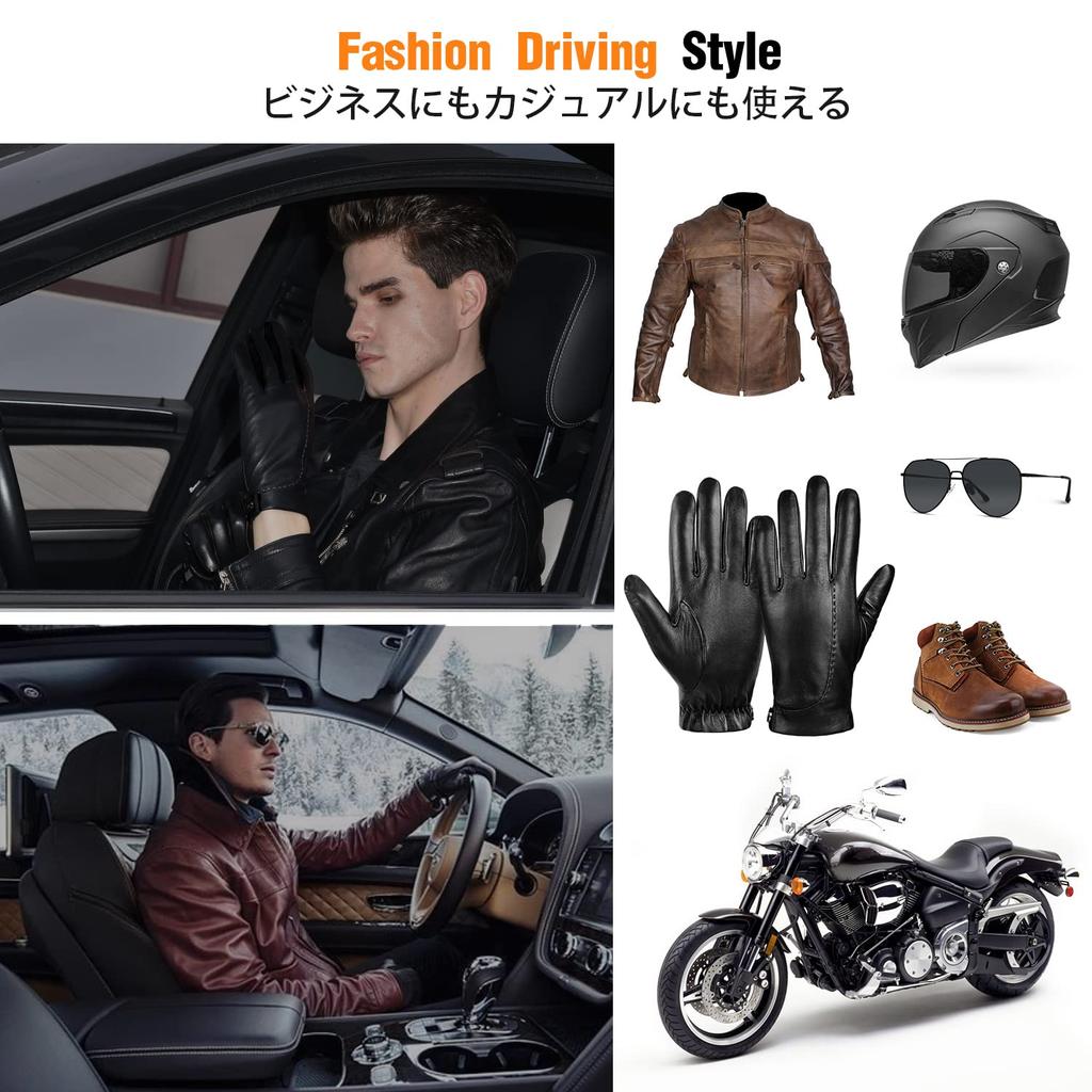 GSG Leather Cold Weather Smartphone Driving 16507 Men's Gloves, Protection, Compatible, Touchscreen, Gentleman's Gloves, Motorcycle, Winter, Black,