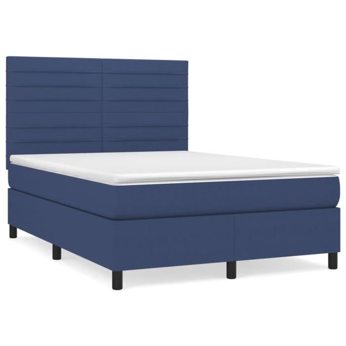 3141855 vidaXL Lit à sommier tapissier avec matelas Bleu 140x190 cm Tissu