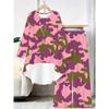 Stripe Print Two Piece Outfit Women Long Sleeve Irregular Hem Tunic Top Wide Leg Pants Casual Matching Set