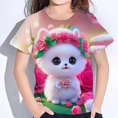 Cartoon Cat 3d Printed T Shirt Girls T-Shirts 2025 Animal Trendy Girl Children Tshirts Casual Baby Clothes Top Tee