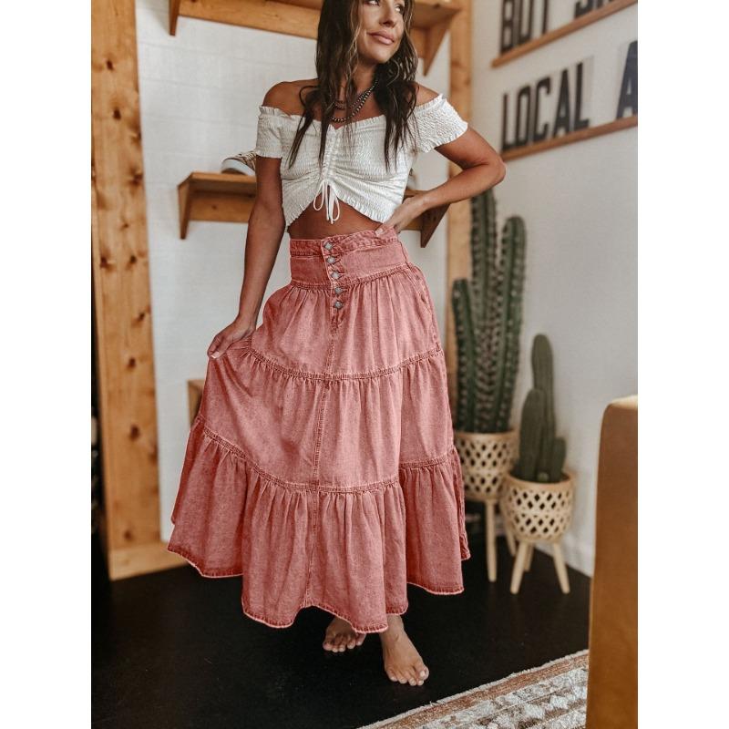 VEZFAA Women's Vintage Bohemia Casual Summer Spring Skirts