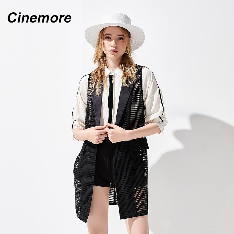 Cinemore Жилеты Женская мода Длинное платье Вязаный жилет без рукавов с лацканами Белая — фото 5