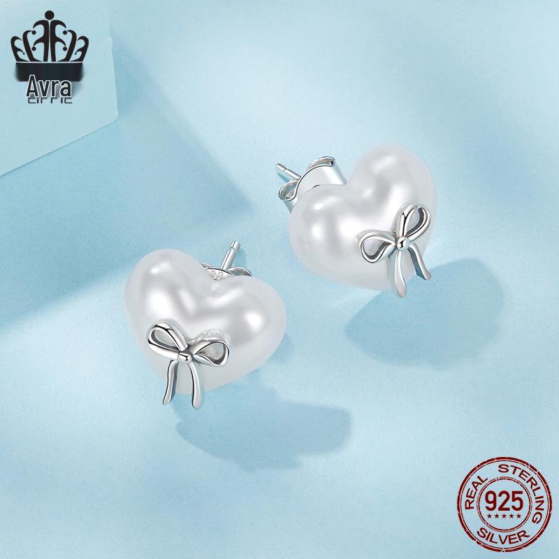 Aifle Simple Versatile S925 Sterling Silver Heart Bow Earrings for Women, Platinum-Plated, Heart-Shaped, Perfect for Commuting