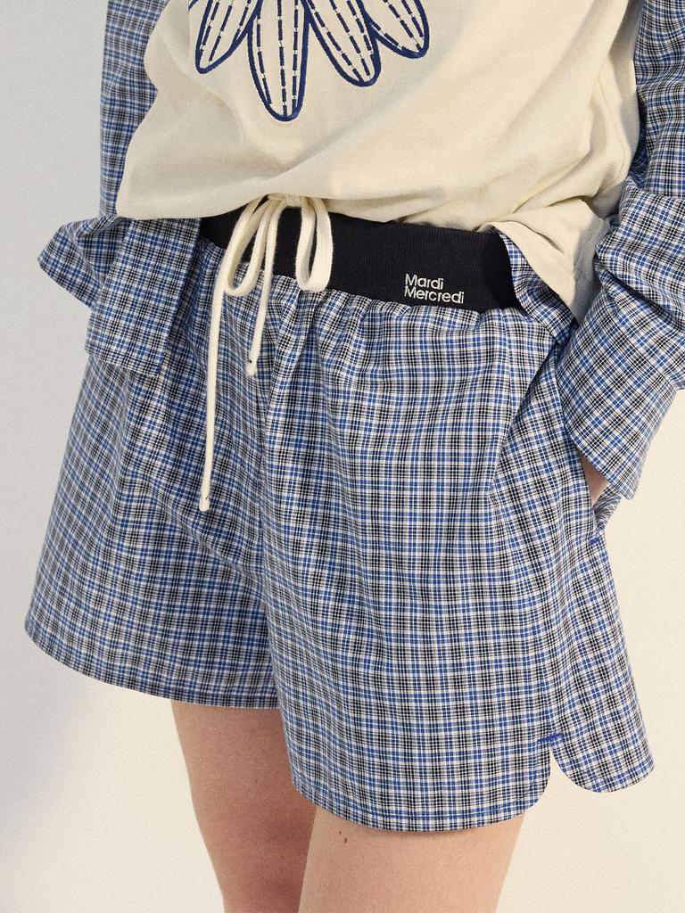 [mardimercredi] COTTON SHORTS CHECK CONTRAST WAISTBAND_NAVY