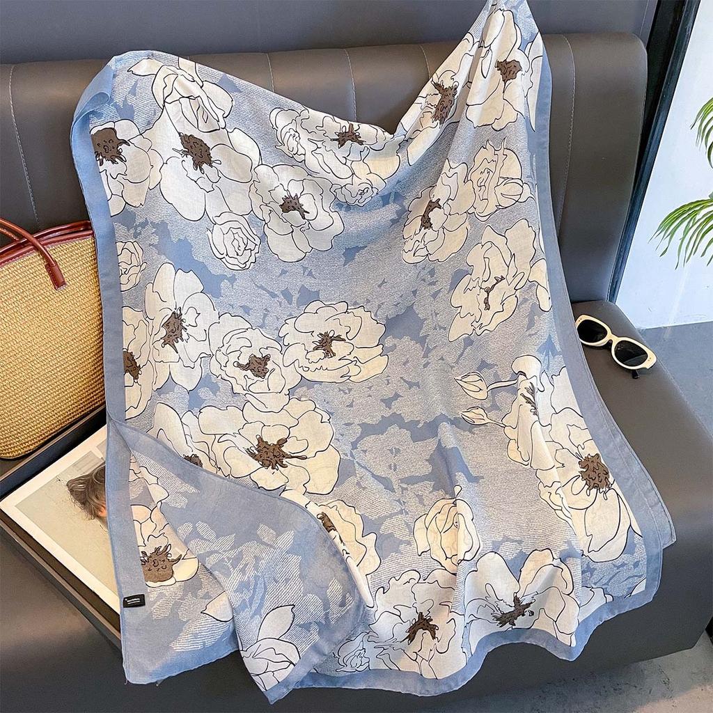 Women Cotton Linen Rose Print Scarf Shawl Hijab Muslim Long Headscarf Scarves Head Wraps Long Female Head Scarf