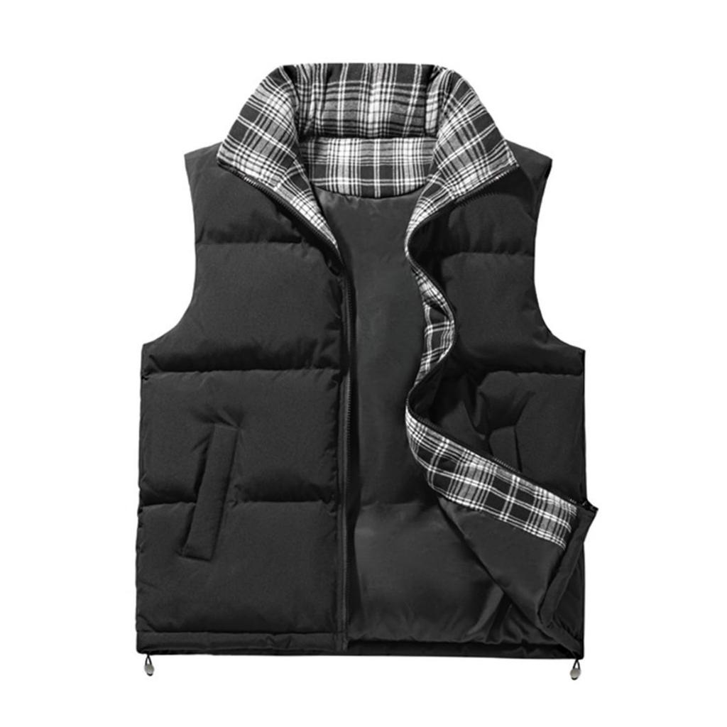 Men's And Women's Casual Inner And Outer Color-matched Checkered Vest. Men's Stand-up Collar Thickened Warm Zipper Sleeveless Vest