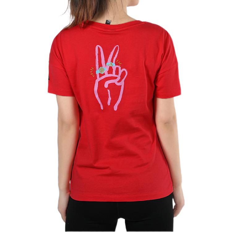 adidas T-shirt damski z okrągłym dekoltem i krótkim rękawem z nadrukiem graficznym Czerwony FT2929