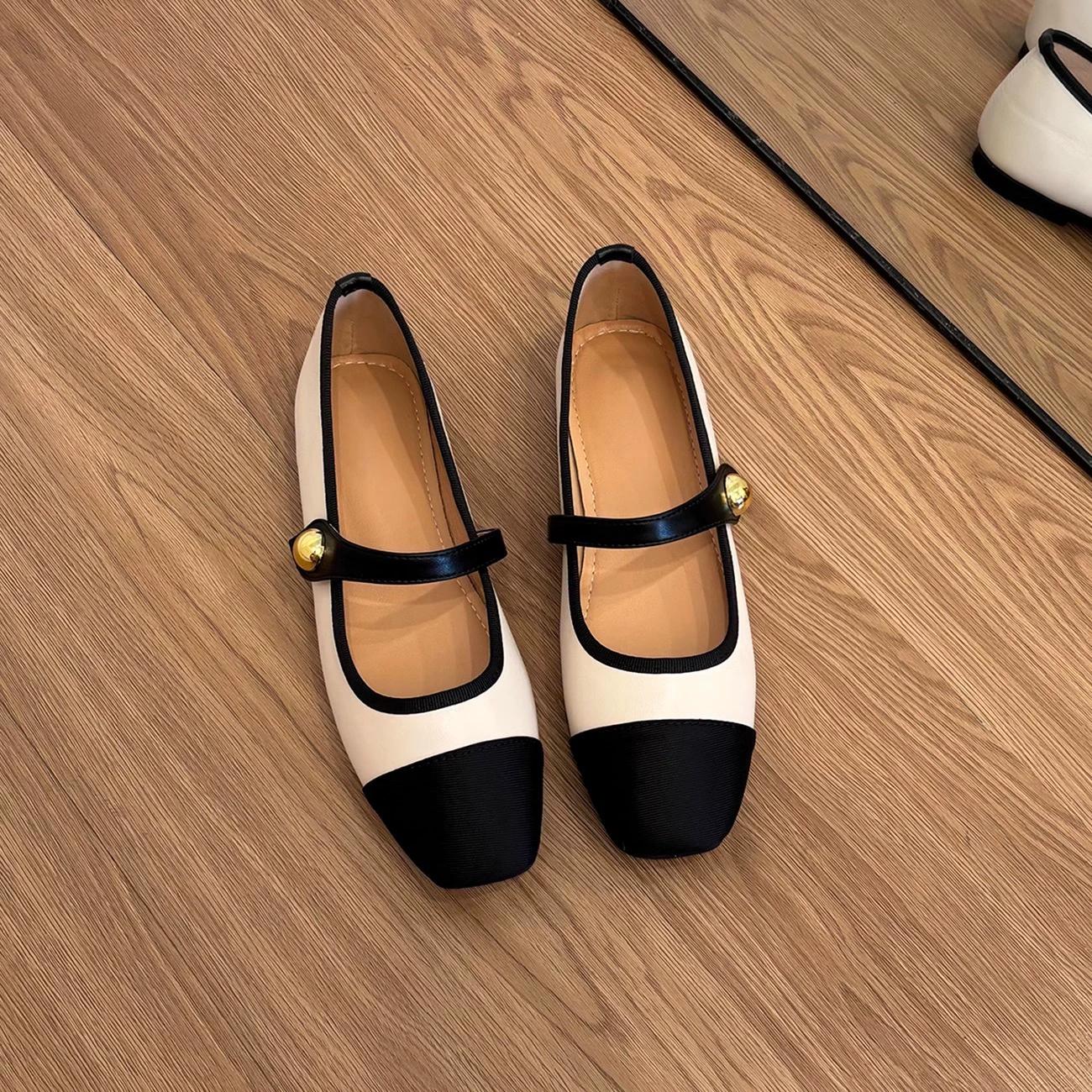 

Женские весенние туфли Мэри Джейн на плоской подошве с квадратным носком и неглубоким носком, элегантные французские туфли 39 бежевый