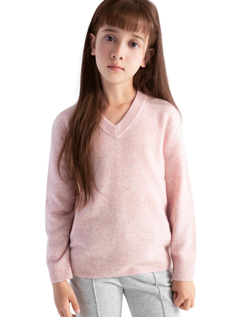 Girls' V-neck Wool Base Layer Sweater - Soft, Warm, Skin-friendly, Solid Color One-Piece Top