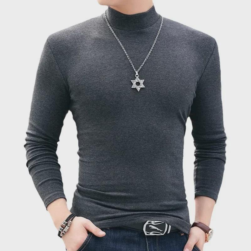 Herren Doppelseitiges Thermoshirt aus Deutschem Samt - Einfarbig, Lange Ärmel, Halboher Kragen