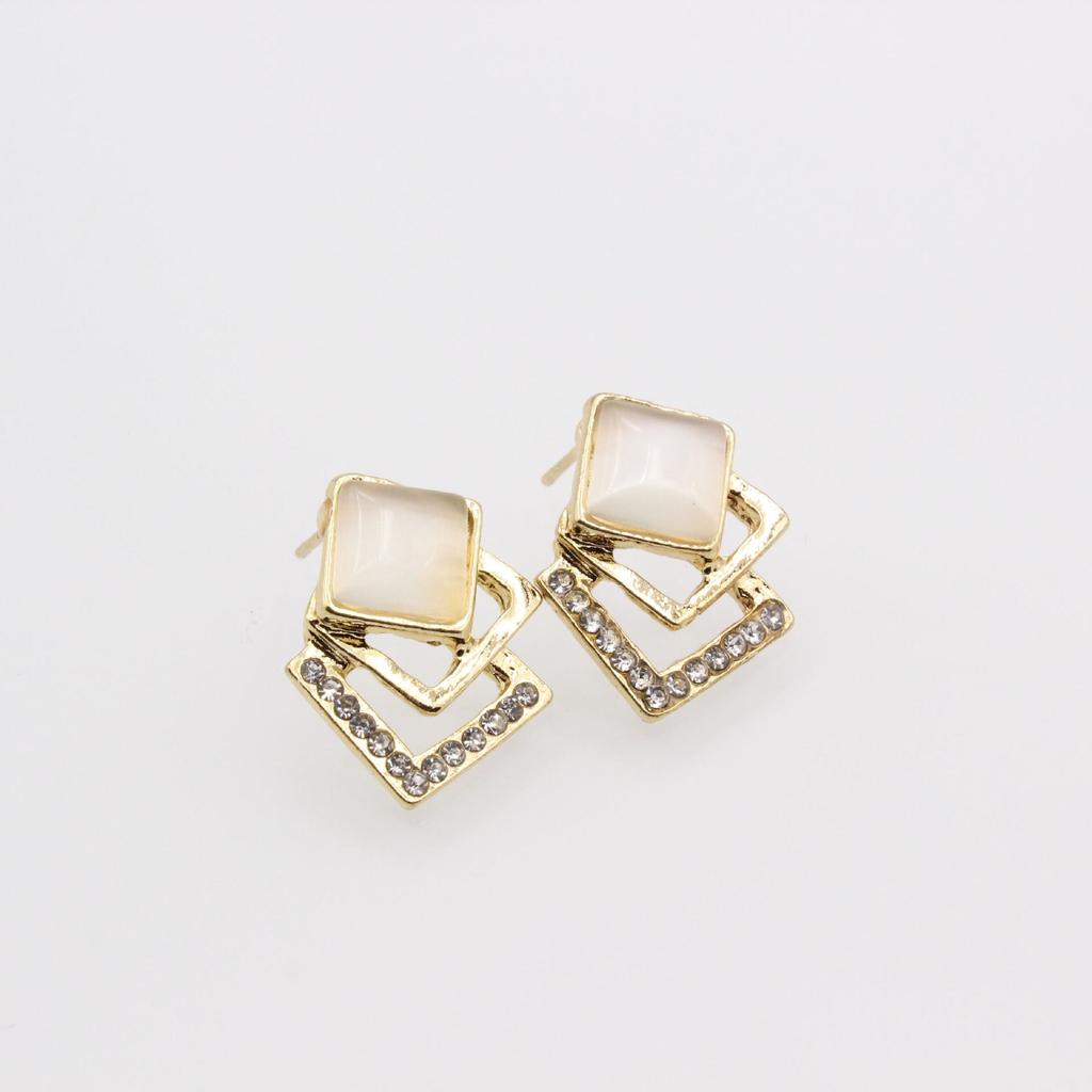 European American Fashion Geometric Square Rhinestone Cat's Eye Stud Earrings for Women