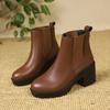 New Autumn and Winter Style Large Size Thick Heel and Thick Sole Mid-tube Chimney Short Boots Genuine Soft Leather High Heel Chelsea Martin Boots