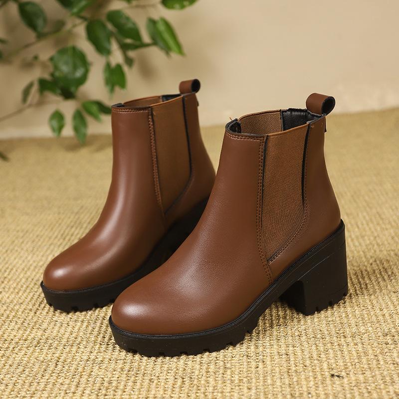 

Новые осенне-зимние стильные короткие ботинки Chelsea Martin из натуральной мягкой кожи с толстым каблуком и толстой подошвой средней длины 40 коричневый