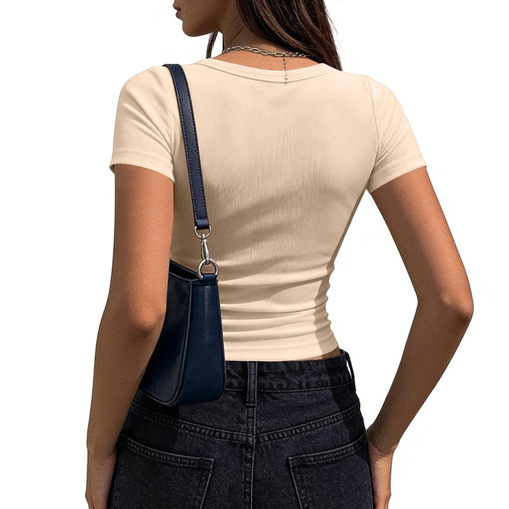 Women's Short Sleeve Shirt R-Neck Casual Top