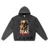 DTG Print Knitted Denim Zip-Up Hoodie Dead Rich Brother Print Zipper Hoodies  