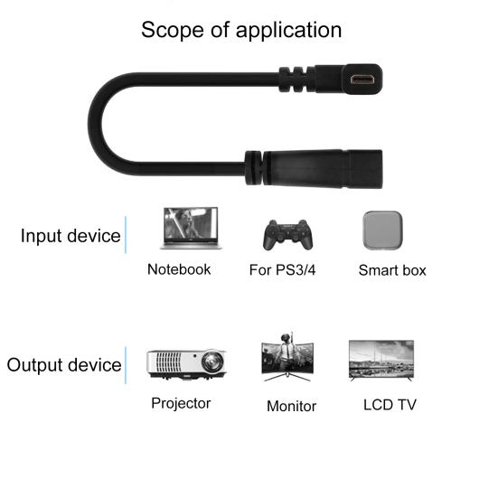 20cm 90-Degree Right-Angle Micro HDMI-compatible Male to Female Extension Cord Adapter Cable for HDTV