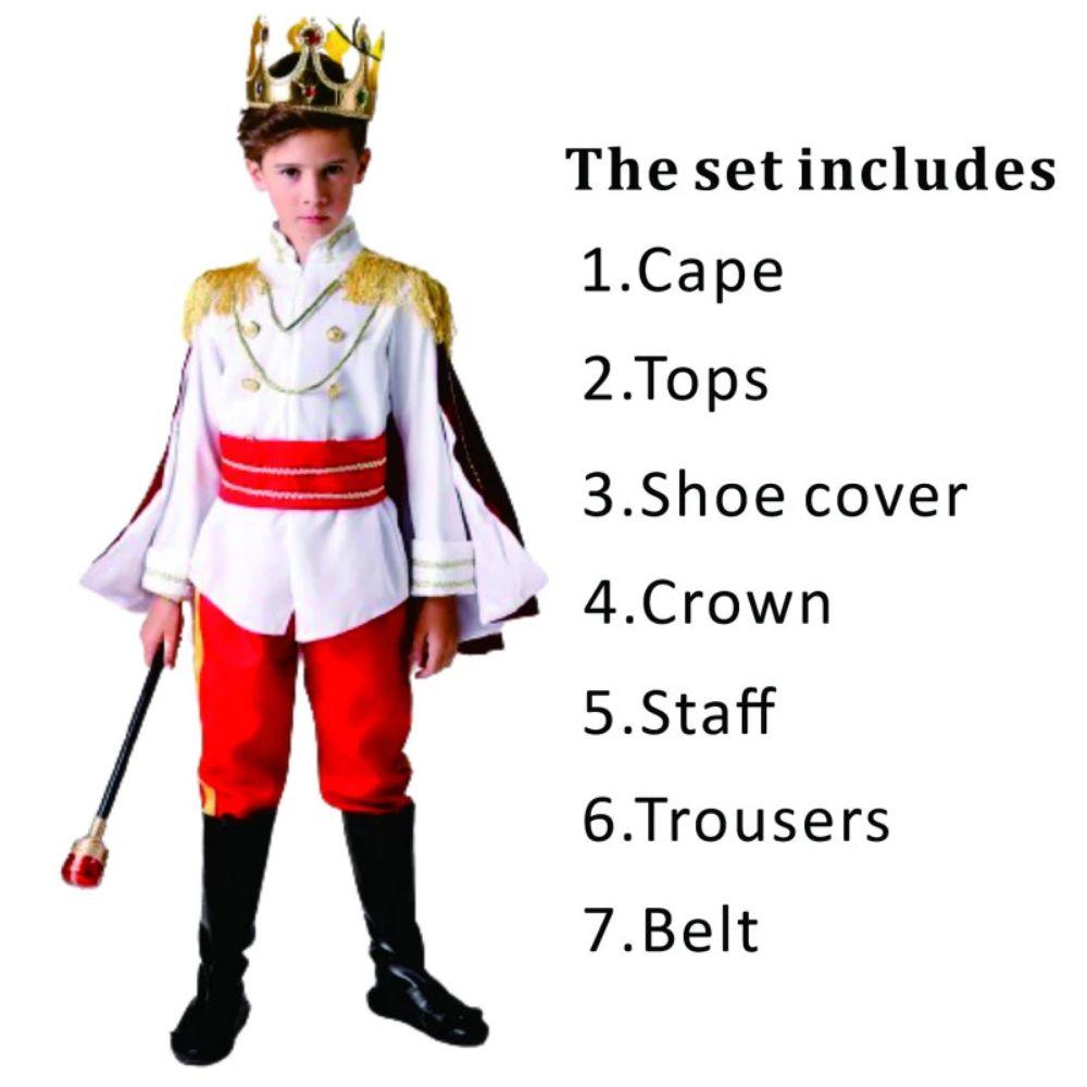 Role Playing Prince Cosplay Dress Suit Fluffy Kid Crown Cane Party Costume Masquerade