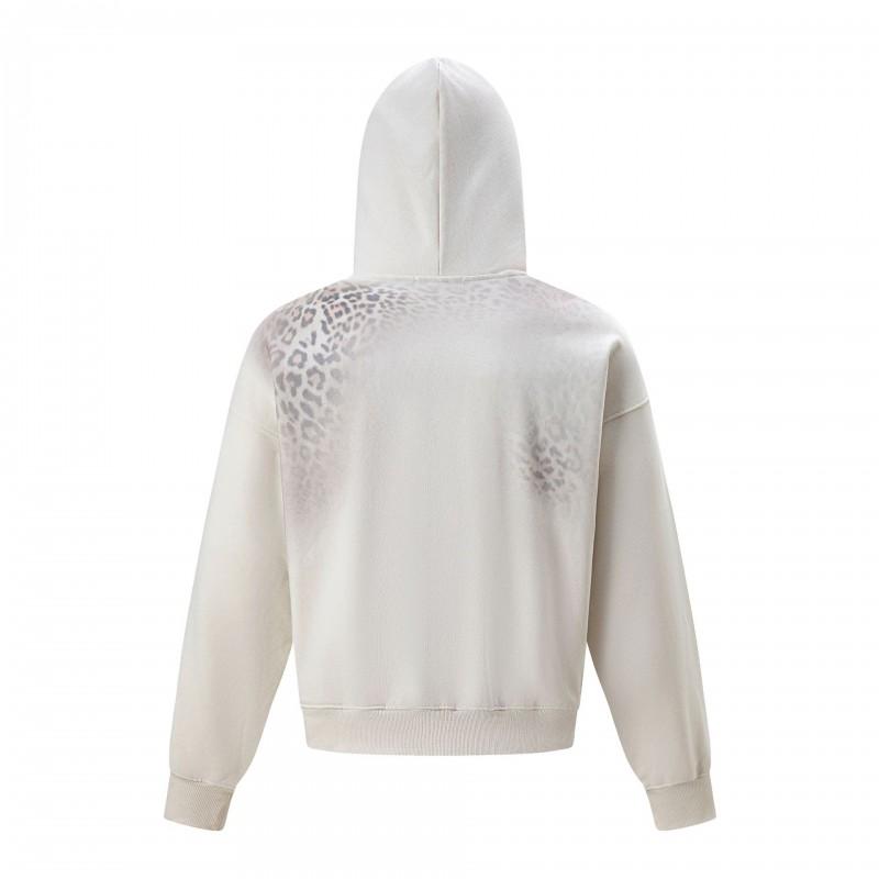 American Street Leopard Print Hoodie Loose Drop Shoulder Pullover Men Women Gradient Wash Short Sweatshirt