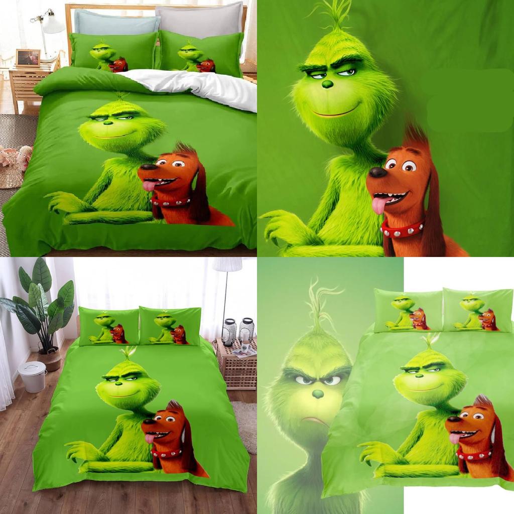 Das Grinch Zeichentrickfigur 3D-gedruckte Bettbezug-Set für moderne Schlafzimmerdekoration