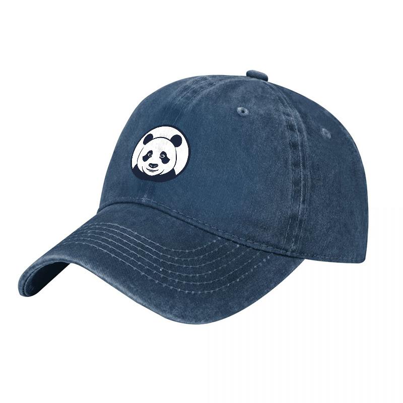 Panda Logo Washed Canvas Baseball Cap Classic Black Adjustable Hat with Embroidered Design for Unisex Women