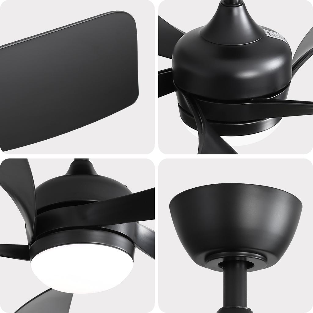 42-inch ceiling fan with lighting, DC motor, timer function (1/4/8 H), remote control included, 5 ABS blades-black