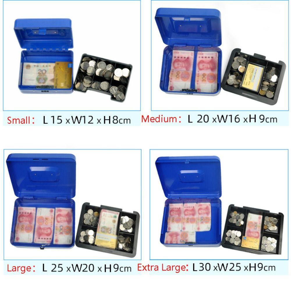 Small/Large Locking Cash Box Safe Money Saving Organizer Durable Metal Money Box Small Business