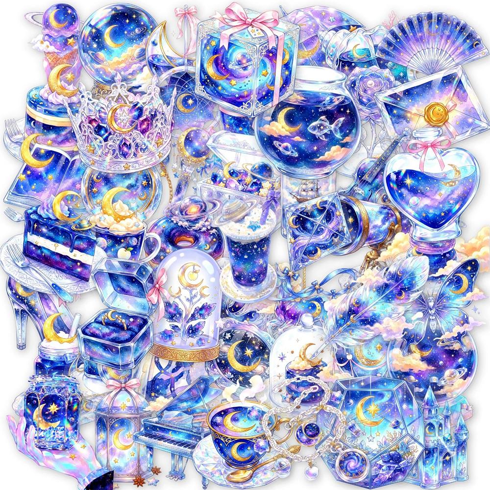 10/30/50pcs Blue Purple Dream Starry Sky Crystal Sticker Aesthetic Graffiti Decal DIY Luggage Laptop Journal Transparent Sticker