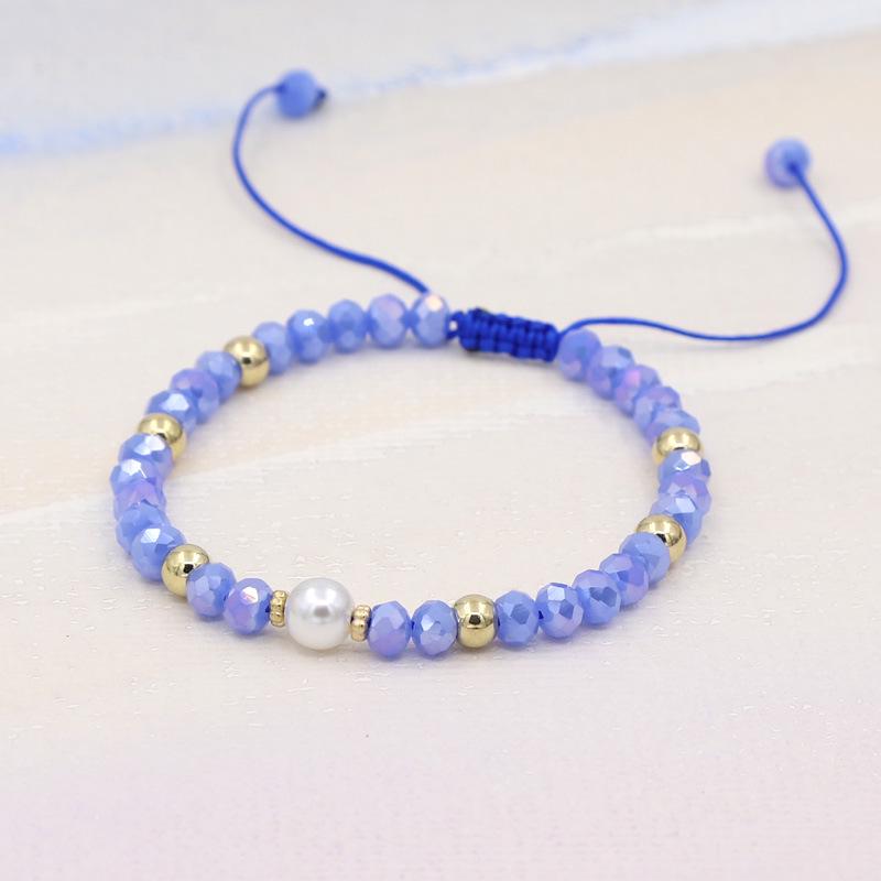 Colorful Crystal & Faux Pearl Adjustable Bead Bracelet, 6mm Beads