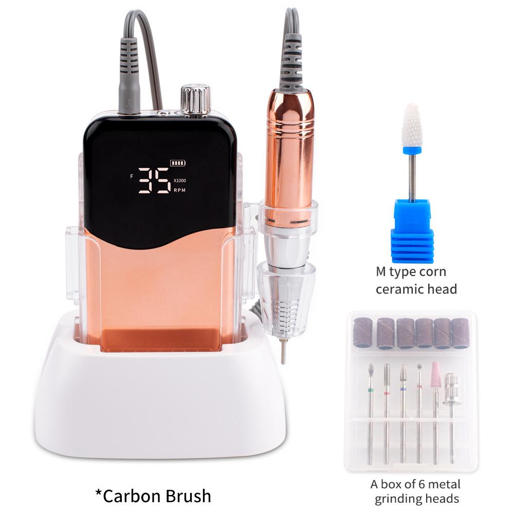 

BEPAN Metallic Gold 35000RPM Nail Drill Nail File Machine Nail Drill Bits Cordless Polisher with Desktop Base UK