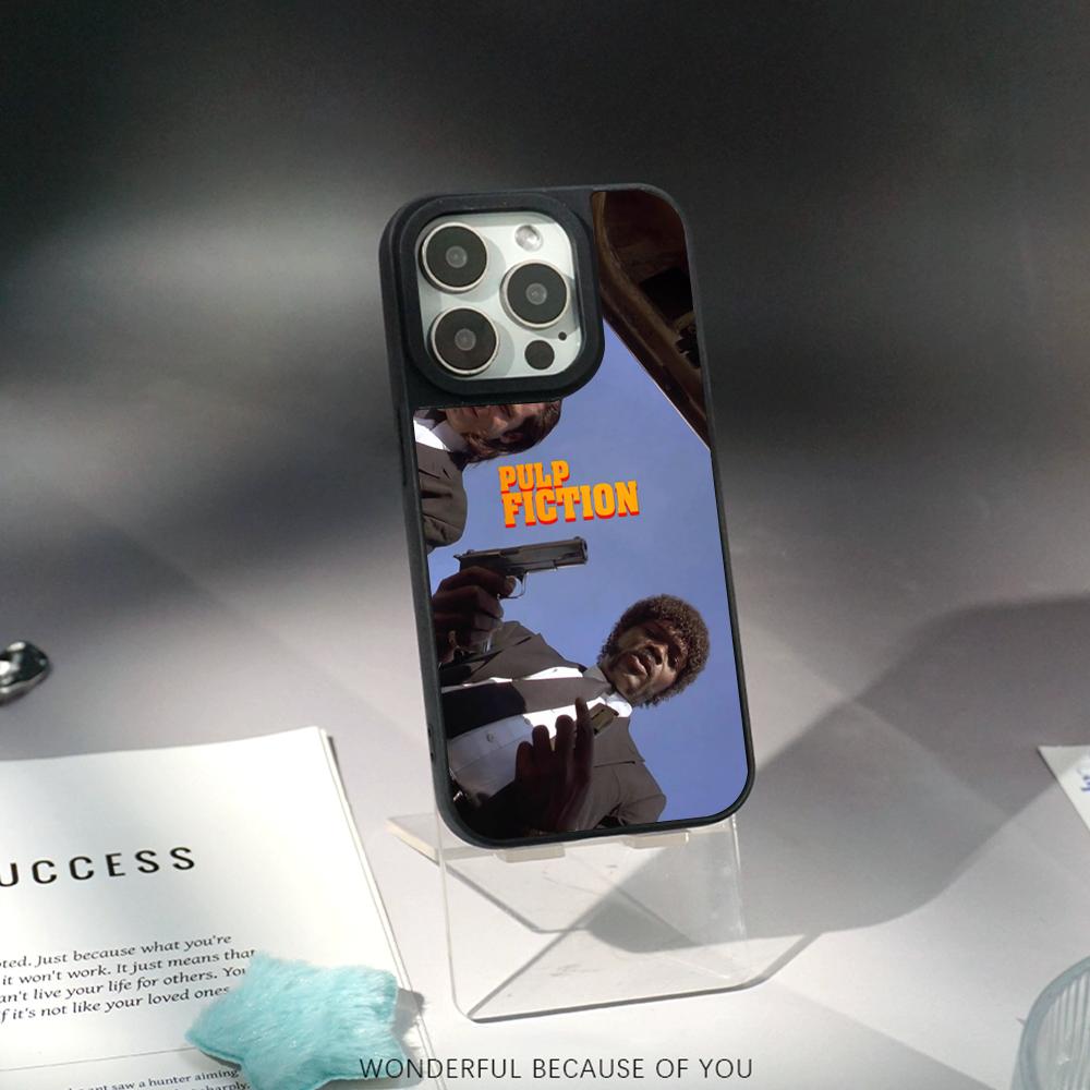 Classic Movies Pulp Fictions Poster Phone Case for iPhone 17 16 E 15 14 13 12 Pro Max Sheepskin Silver-edged Protective Case