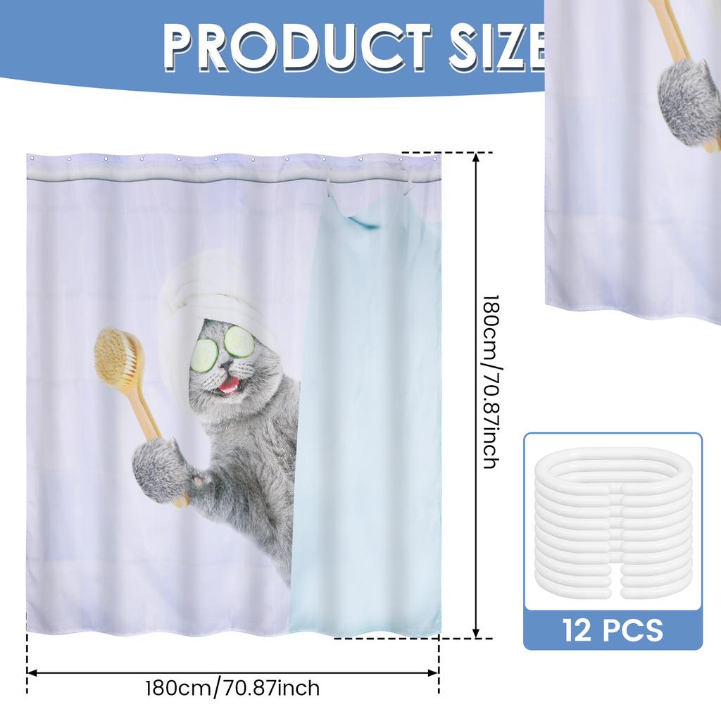 Niedlicher Duschvorhang Polyester Wasserdicht Badvorhang mit 12 Haken Lustige Katzenmuster Badezimmerdekoration für Zuhause Wohnung